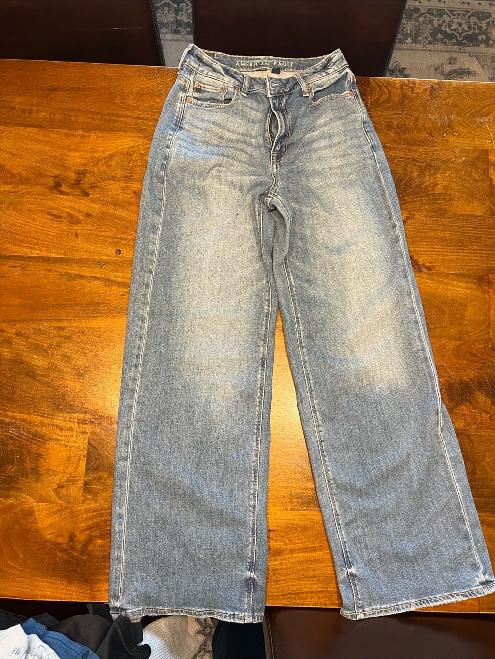 American Eagle Outfitters Faded Light Blue Wide-Leg Jeans